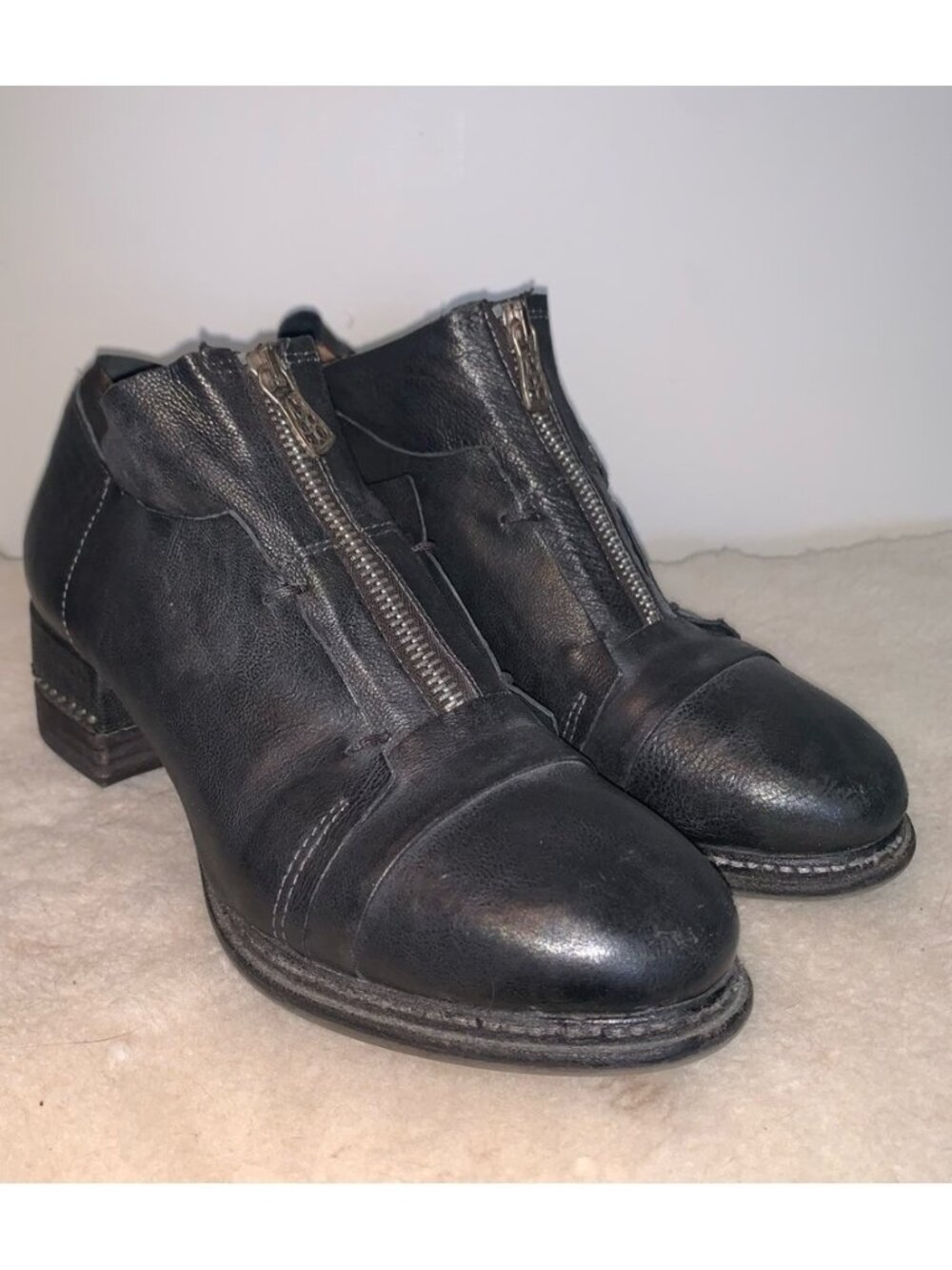 A.S. 98 Black Leather Ankle Boots Zipper 38